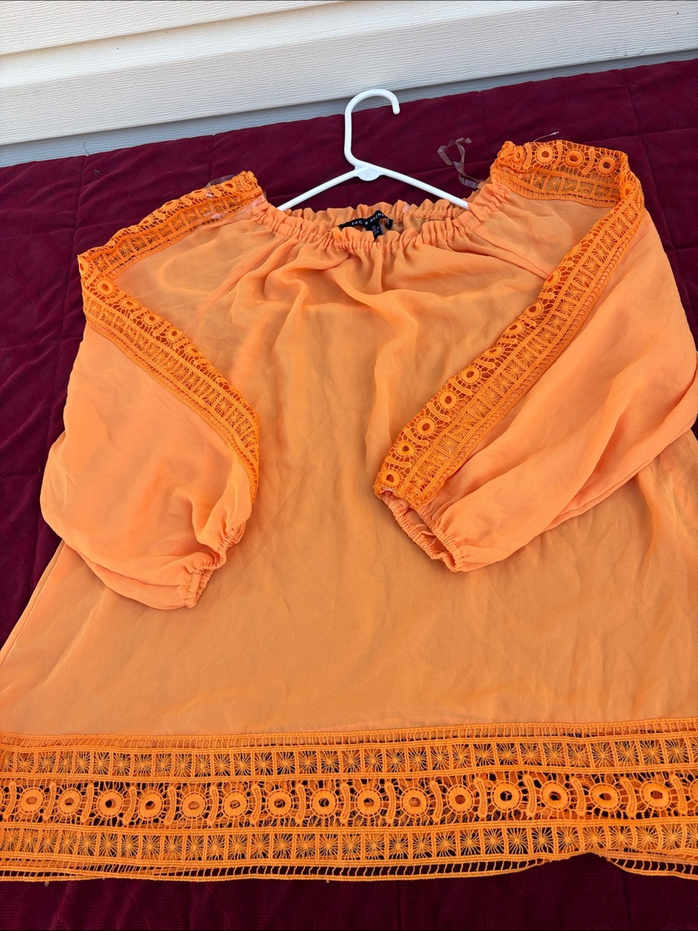 Zac & Rachel Bright Orange Off-Shoulder Crochet-Trim Tunic